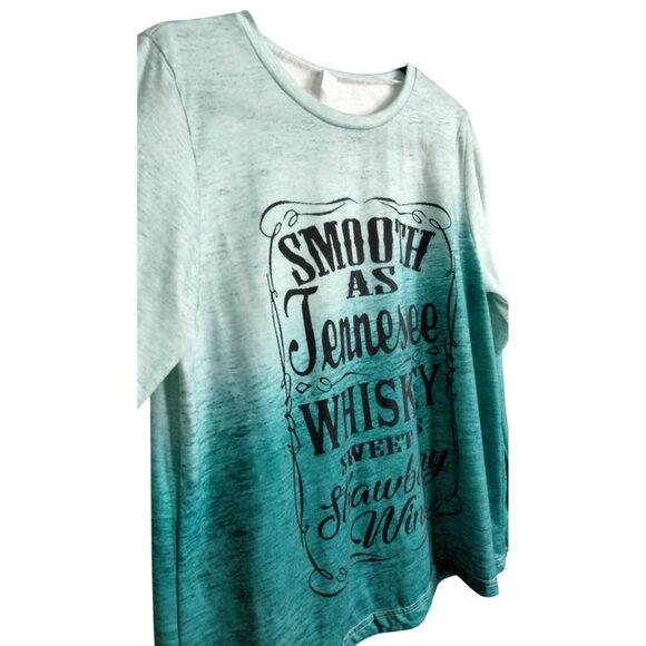 Womens Large Top Smooth As Tennessee Whiskey Graphic Long Sleeve Teal Ombre - Picture 4 of 9